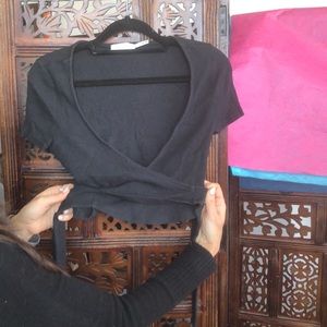 Urban Outfitters Ribbed wrap front crop top